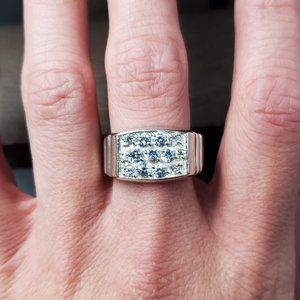 Size 10 Sterling Silver Heavy Pavement Cubic Zirconia Gem Band Ring